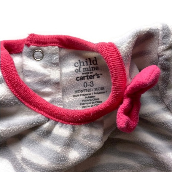 3/$15 Zebra Fleece Grey White and Pink Long sleeve Onesie Size 0-3m - Picture 2 of 2